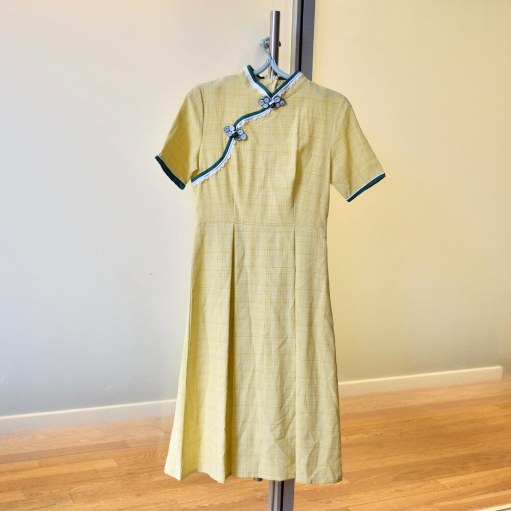 Yellow Plaid A Line Dress - Chinese Traditional Qipao